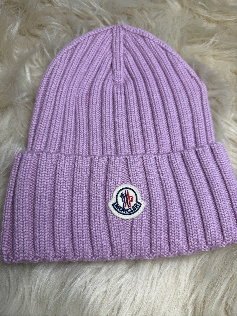 Moncler Logo Patch Rib Wool Beanie - Picture 2 of 5